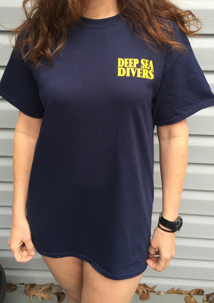 Front of blue and gold two ways t-shirt 